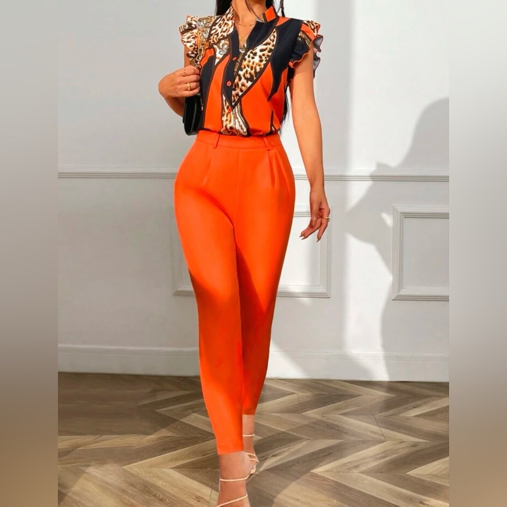 Vibrant Orange Women's two piece pants set
